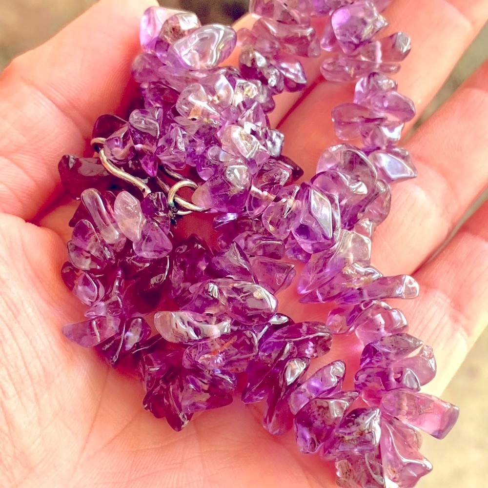 Vintage genuine Canada amethyst beads sterling silver hook necklace